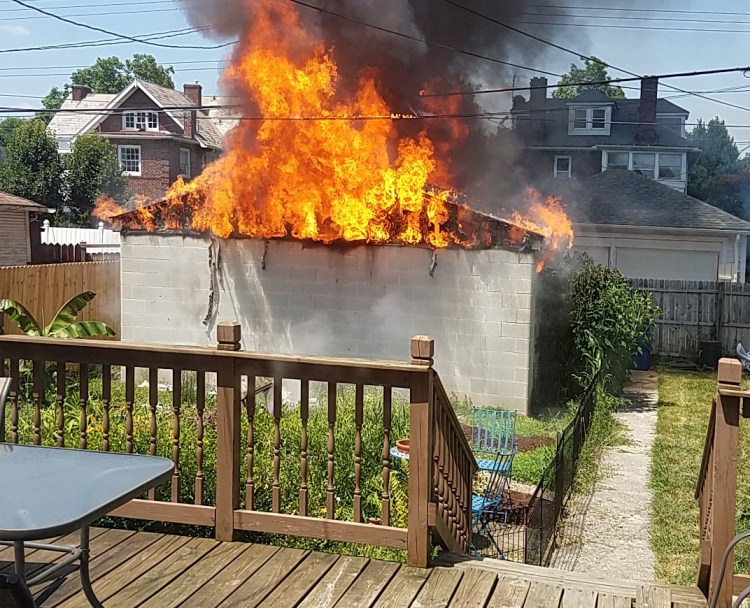 Garage roof in flames