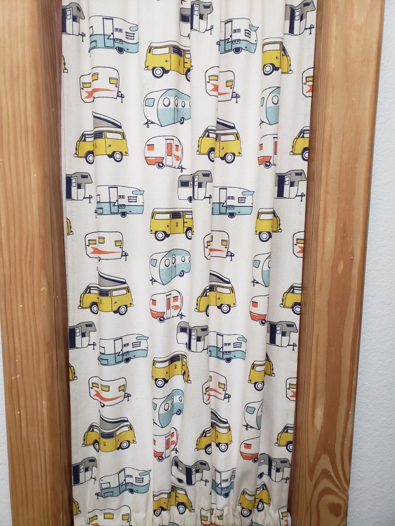curtain with retro campers and VW camper vans